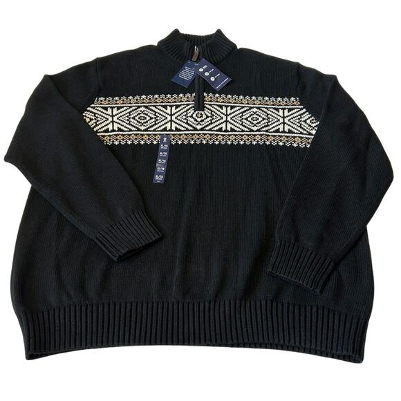 Izod Fair Isle Sweater Men's Knit 1/4 Zip Black Nordic Long Sleeve Size XL NWT - Picture 1 of 8